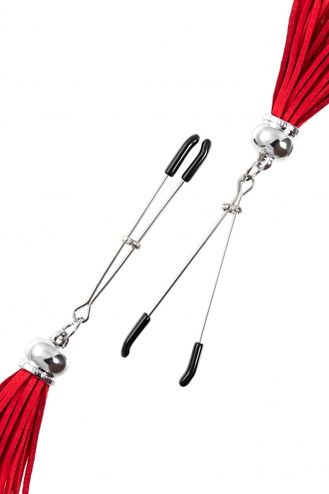 Зажимы на соски «Вилки» с красными кисточками из замши - Pecado - купить с доставкой в Саранске