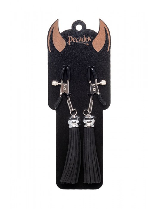 Зажимы на соски «Прищепки» с черными кисточками из замши - Pecado - купить с доставкой в Саранске