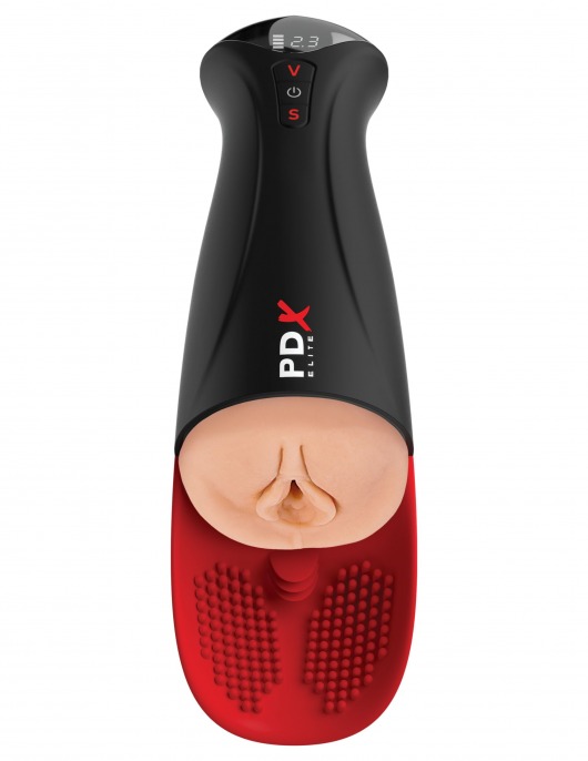 Телесный мастурбатор-вагина в черной колбе с вибрацией Fuck-O-Matic Pro XL - Pipedream - в Саранске купить с доставкой