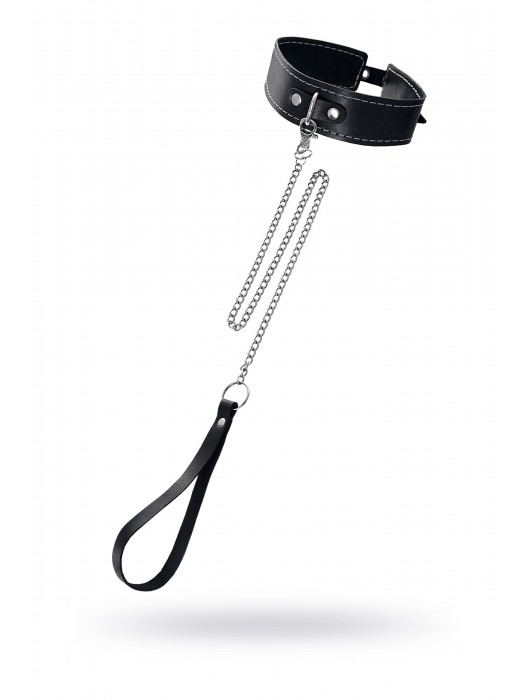 Кожаный двухслойный ошейник с белой строчкой и поводком - Pecado - купить с доставкой в Саранске