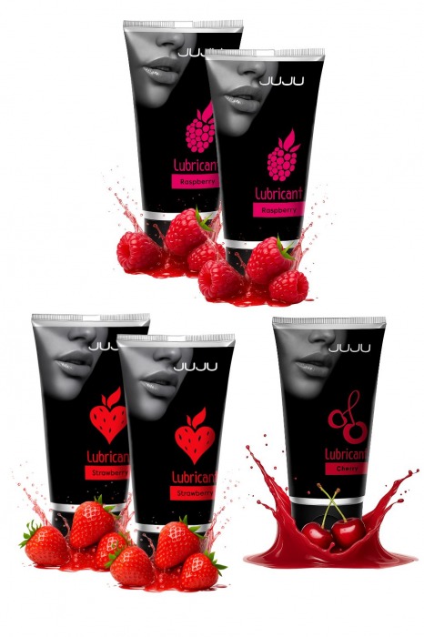 Набор из 5 съедобных лубрикантов JUJU (клубника х 2, малина х 2, вишня) - JuJu - купить с доставкой в Саранске
