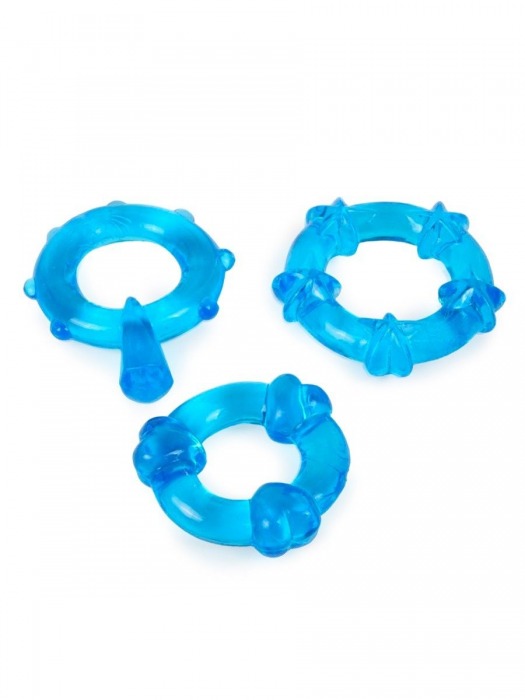 Набор из 3 синих эрекционных колец с различным рельефом - Erowoman-Eroman - в Саранске купить с доставкой