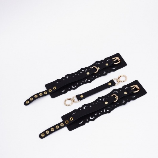 Черный кожаные оковы с узорами и золотистой фурнитурой - Crazy Handmade - купить с доставкой в Саранске