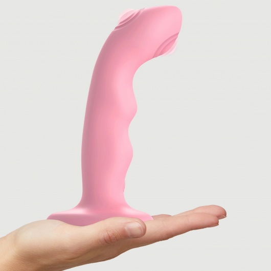 Розовая насадка-стимулятор Strap-On-Me Tapping Dildo Wave - Strap-on-me - купить с доставкой в Саранске