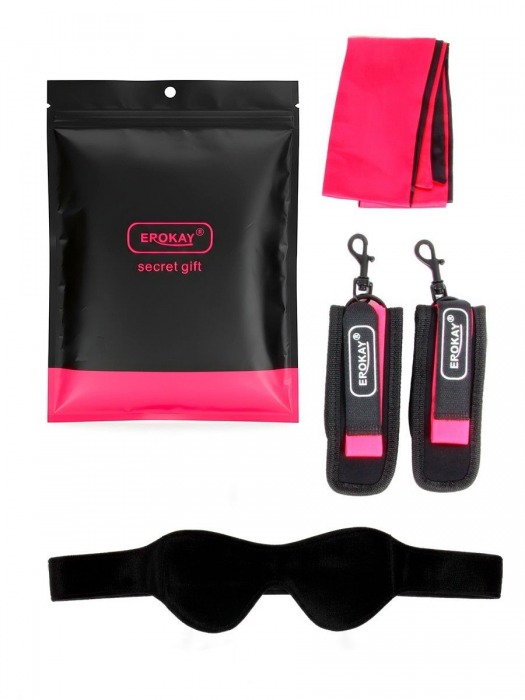 Черно-розовый эротический набор: маска, наручники и повязка - Erokay - купить с доставкой в Саранске