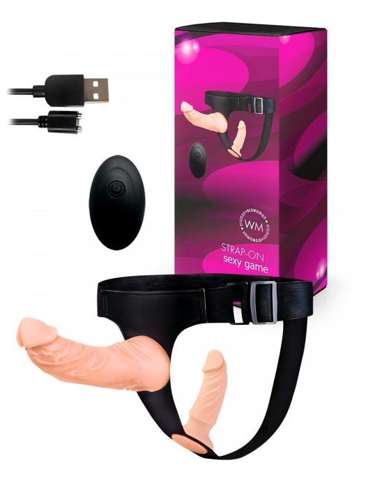 Женский страпон с 2 насадками, вибрацией и пультом ДУ - Erowoman-Eroman - купить с доставкой в Саранске