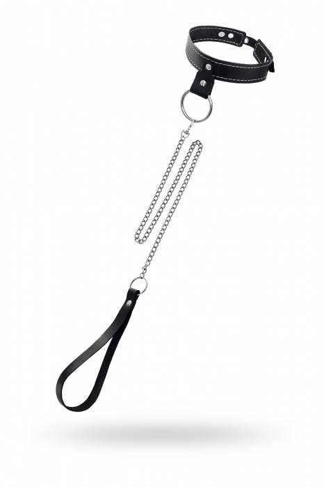 Черный узкий однослойный ошейник с серебристым поводком-цепочкой - Pecado - купить с доставкой в Саранске