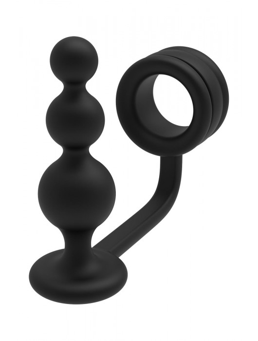 Черное эрекционное кольцо с анальной елочкой Cockring With Beaded Anal Plug - Dream Toys - в Саранске купить с доставкой