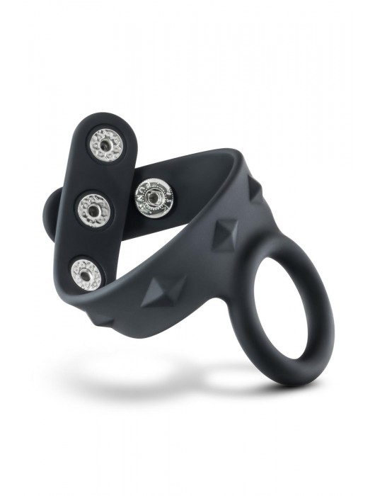 Черное эрекционное кольцо с подхватом мошонки на кнопках VS6 - Blush Novelties - в Саранске купить с доставкой