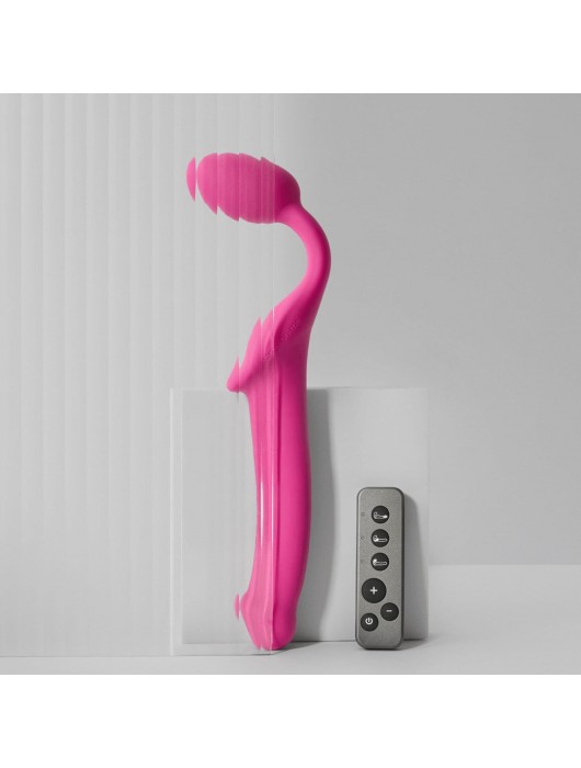 Ярко-розовый безремневой страпон Strap-on-me Vibrating Bendable Strap-On size M - Strap-on-me - купить с доставкой в Саранске