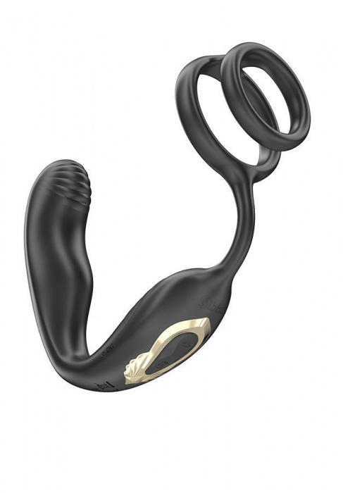 Черная анальная пробка с вращением и эрекционными кольцами - Ibiza - в Саранске купить с доставкой