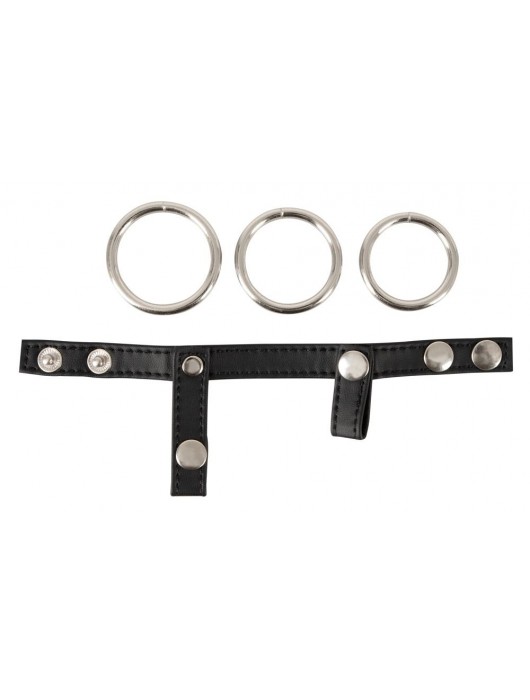 Подхват для мошонки с 3 съемными эрекционными кольцами Leder-Riemen - Orion - в Саранске купить с доставкой