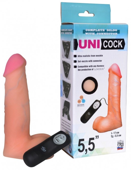 Фаллическая насадка Харнесс UNICOCK 5,5  с вибрацией - 17 см. - LOVETOY (А-Полимер) - купить с доставкой в Саранске