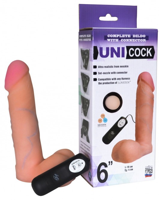 Фаллическая насадка Харнесс UNICOCK 6  с вибрацией - 18 см. - LOVETOY (А-Полимер) - купить с доставкой в Саранске