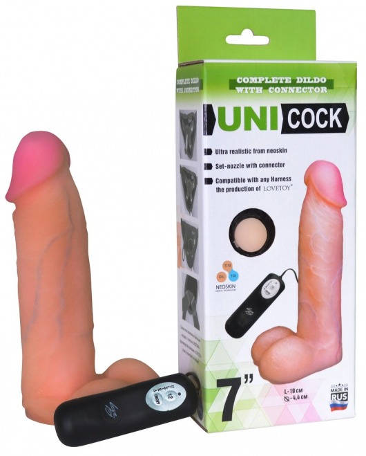 Фаллическая насадка Харнесс UNICOCK 7  с вибрацией - 19 см. - LOVETOY (А-Полимер) - купить с доставкой в Саранске