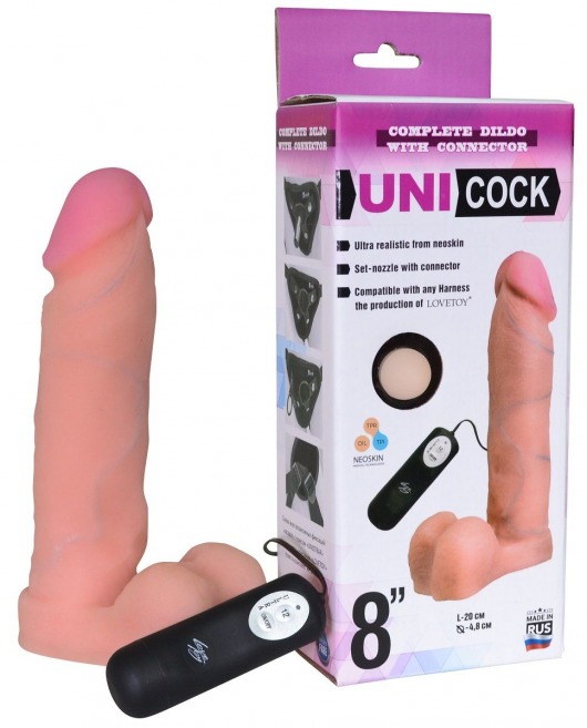 Фаллическая насадка Харнесс UNICOCK 8  с вибрацией - 20 см. - LOVETOY (А-Полимер) - купить с доставкой в Саранске