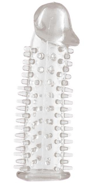Прозрачная насадка на половой член с закрытой головкой и шипами - 12,5 см. - Toyfa Basic - в Саранске купить с доставкой