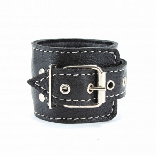 Чёрные кожаные оковы с крупной строчкой - БДСМ Арсенал - купить с доставкой в Саранске