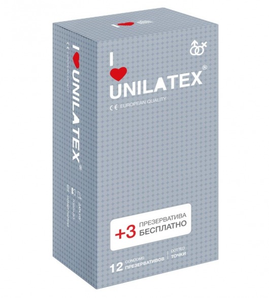 Презервативы с точками Unilatex Dotted - 12 шт. + 3 шт. в подарок - Unilatex - купить с доставкой в Саранске