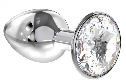 Малая серебристая анальная пробка Diamond Clear Sparkle Small с прозрачным кристаллом - 7 см. - Lola Games - купить с доставкой в Саранске