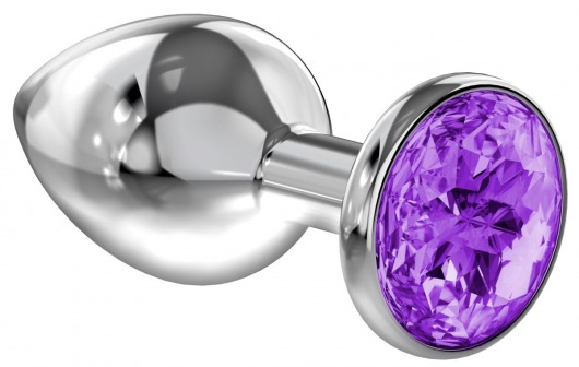 Малая серебристая анальная пробка Diamond Purple Sparkle Small с фиолетовым кристаллом - 7 см. - Lola Games - купить с доставкой в Саранске