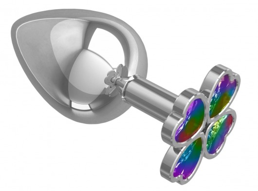 Серебристая анальная пробка-клевер с радужным кристаллом - 9,5 см. - Джага-Джага - купить с доставкой в Саранске