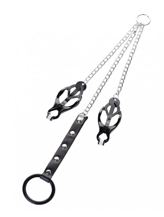 Черно-серебристые зажимы для сосков с кольцом для пениса TOYFA Metal - ToyFa - купить с доставкой в Саранске